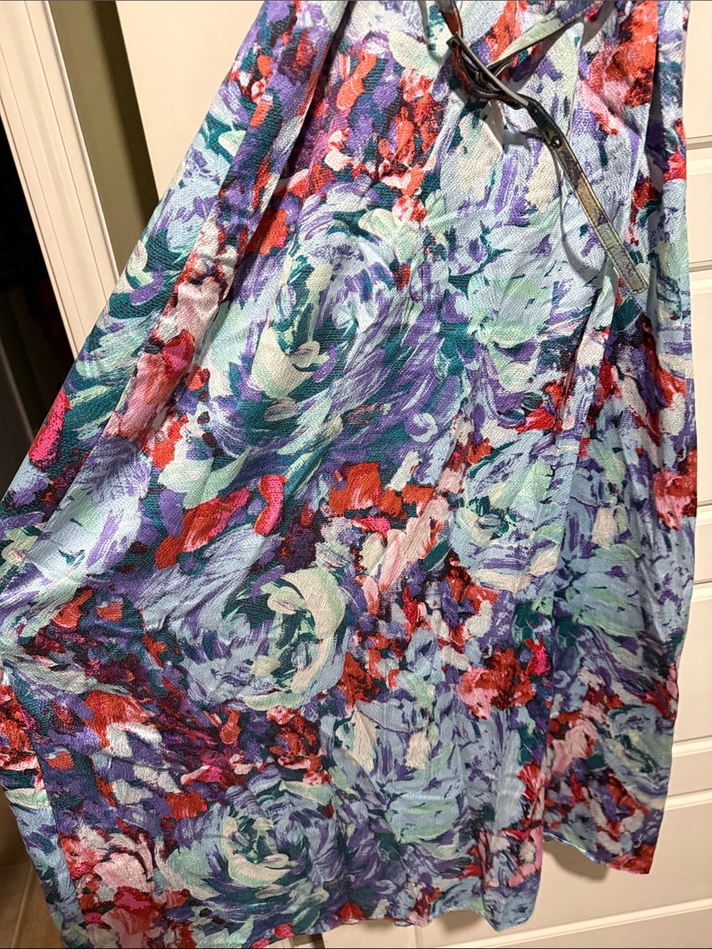 Magaschoni floral pure silk maxi dress with belt 6 designer satin - Picture 7 of 10